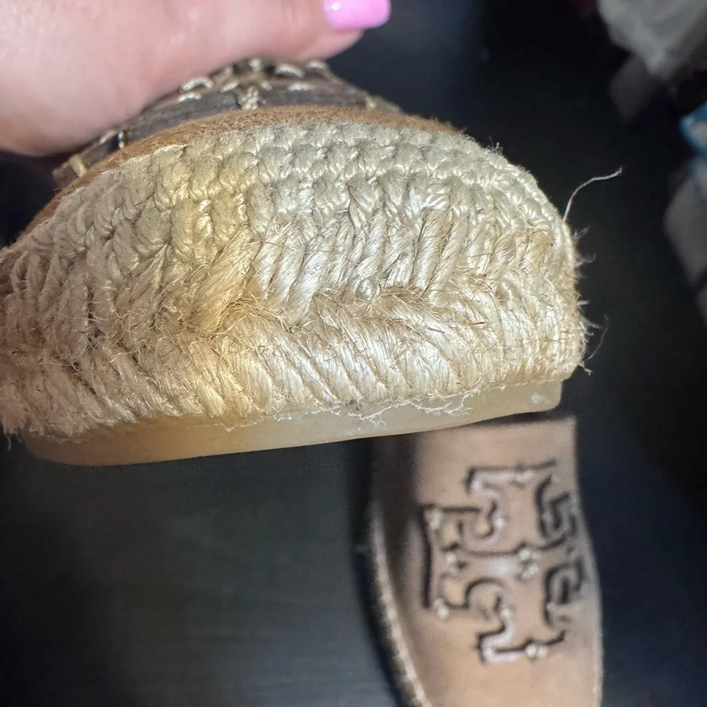 Tory Burch Beige Suede Logo Espadrille Flats